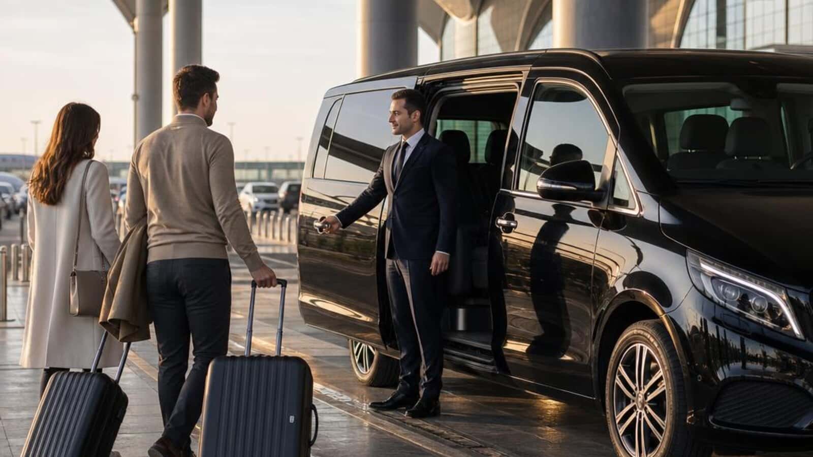İstanbul Havalimanı terminalinde yolcuları karşılayan VIP transfer aracı ve şoför.