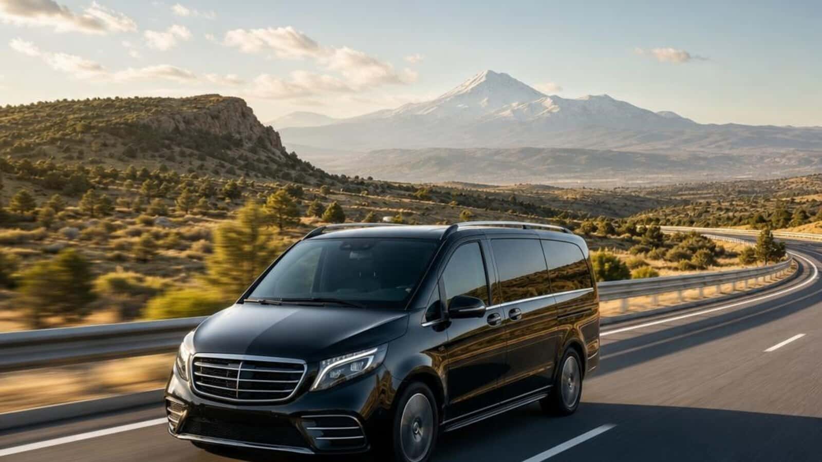 Türkiye yollarında şehirler arası yolculuk yapan lüks VIP transfer aracı.