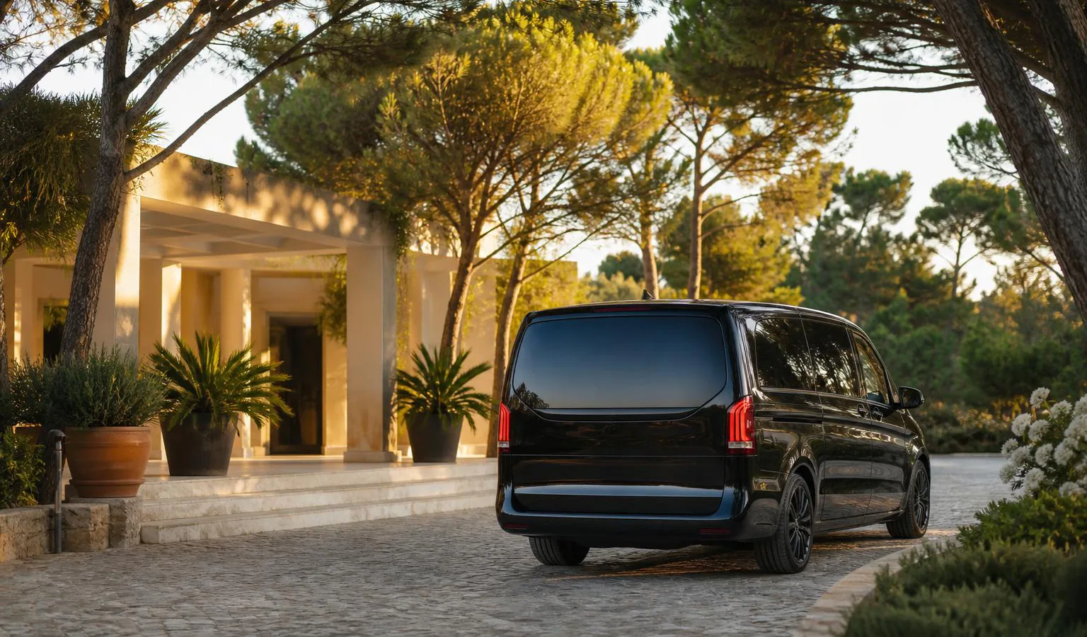 VIP transfer vehicle arriving at a resort